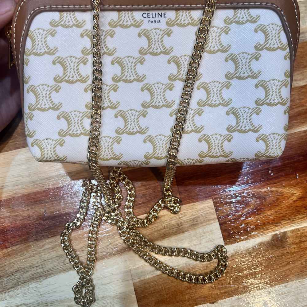 Celine Gold and Cream Crossbody Bag